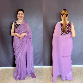Purple Sleeveless Charm, Jacketed Grace – Sparkle Silk Saree Set with Kasturi Silk Blouse & Koti ClothsVilla