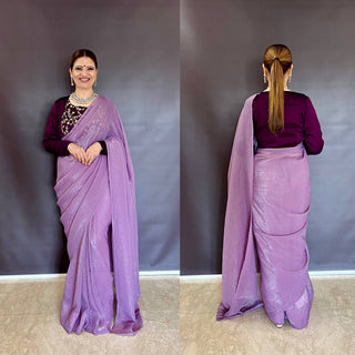 Purple Sleeveless Charm, Jacketed Grace – Sparkle Silk Saree Set with Kasturi Silk Blouse & Koti ClothsVilla