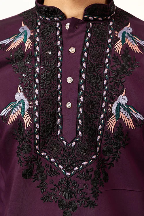 Purple Wedding Special Kurta with Dupatta for Mens Wear Clothsvilla