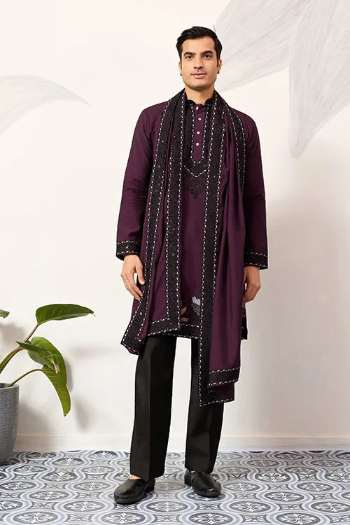 Purple Wedding Special Kurta with Dupatta for Mens Wear Clothsvilla