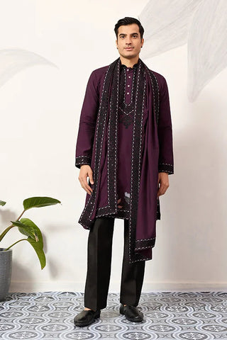 Purple Wedding Special Kurta with Dupatta for Mens Wear Clothsvilla