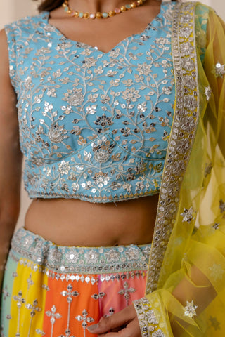 Rainbow Designer Faux Georgette Sequins Embroidered Lehenga Set with Net Dupatta ClothsVilla
