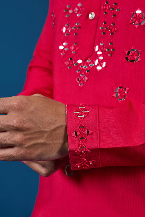 Designer Rani Mirror Embroidered Kurta for Mens Wear Clothsvilla