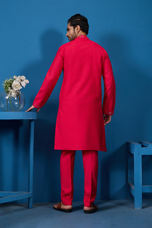 Designer Rani Mirror Embroidered Kurta for Mens Wear Clothsvilla
