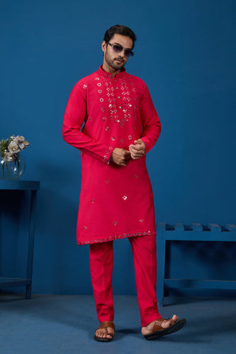Designer Rani Mirror Embroidered Kurta for Mens Wear Clothsvilla