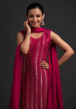 Load image into Gallery viewer, Stunning Rani Pink Designer Sharara Kurti Dupatta Set - Embroidered Faux Georgette &amp; Georgette ClothsVilla