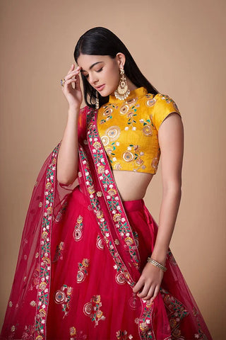 Rani Soft Net Sequins Embroidered Lehenga Choli Ensemble Clothsvilla