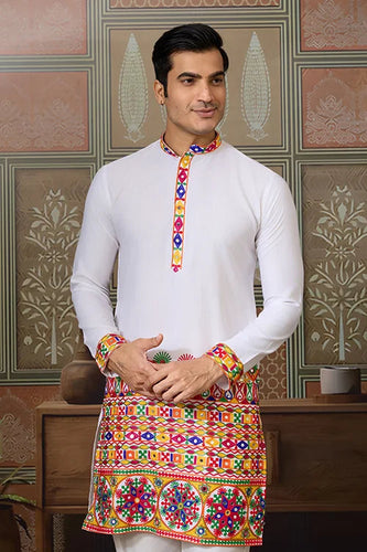 Stylish White Cotton Readymade Men’s Navratri Kurta Clothsvilla