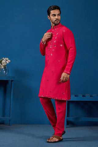 Designer Rani Mirror Embroidered Kurta for Mens Wear Clothsvilla