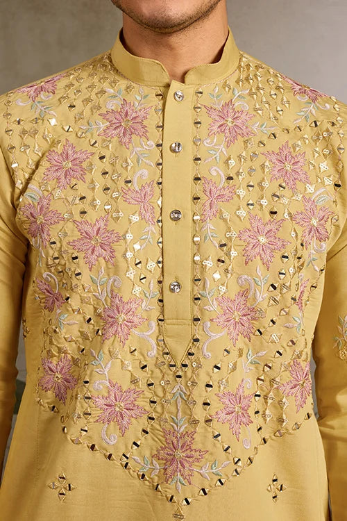 Haldi Special Outfit Mirror Work Mens Kurta Set Clothsvilla