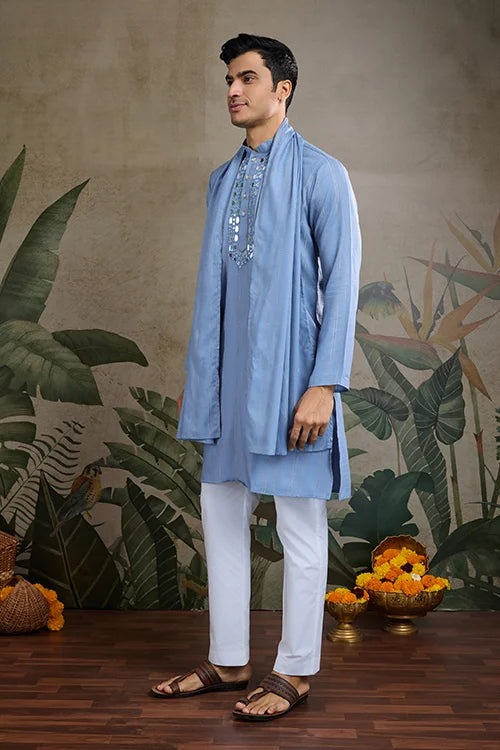 Light Blue Mirror Work Kurta – Elegant & Stylish Clothsvilla