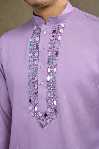 Dusty Pink Mirror Work Kurta for Men - Designer Wear Clothsvilla