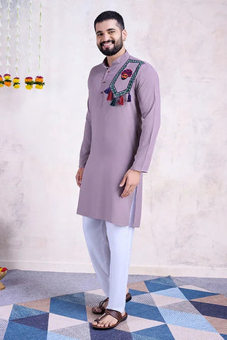 Dusty Purple Embroidered Men's Kurta - Formal Wear Clothsvilla