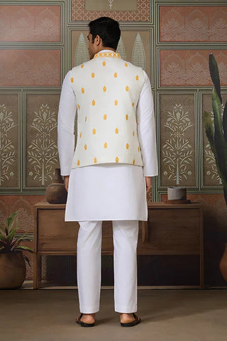 Haldi Special Yellow Koti with White Kurta for Mens Clothsvilla