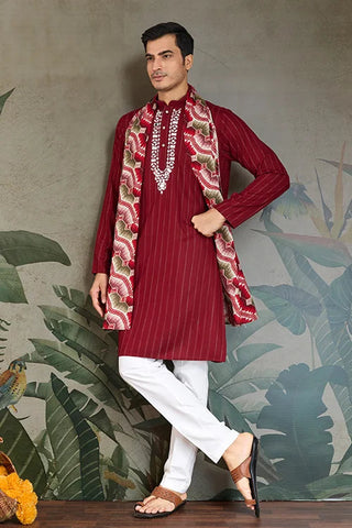 Designer Red Kurta with Dupatta for Festive Look Clothsvilla