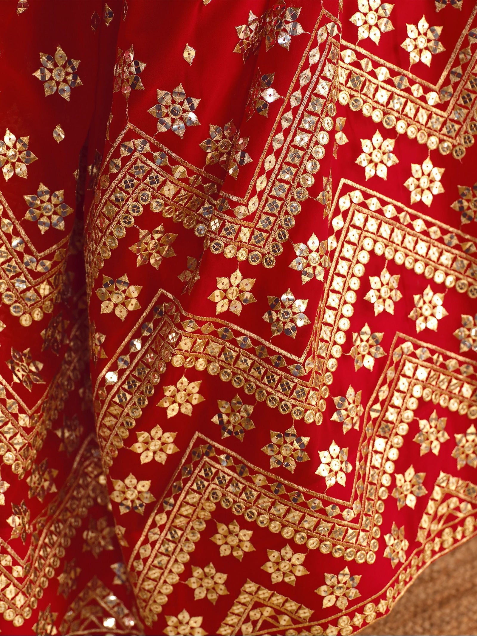 Red Sequin Georgette Wedding Lehenga Choli Set ClothsVilla