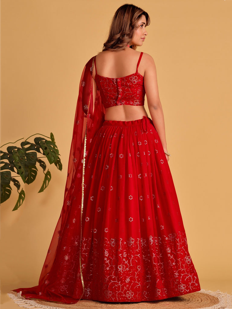 Red Embroidered Georgette Lehenga Choli for your Engagement ClothsVilla