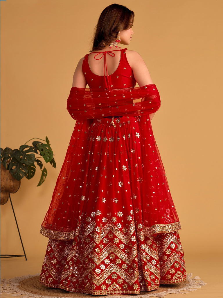 Red Sequin Georgette Wedding Lehenga Choli Set ClothsVilla