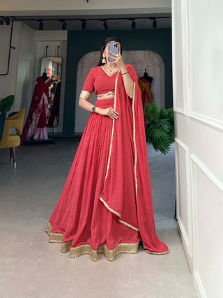 Red Color Dot Print Georgette Lehenga Choli ClothsVilla