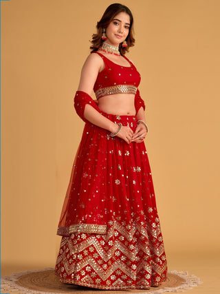 Red Sequin Georgette Wedding Lehenga Choli Set ClothsVilla