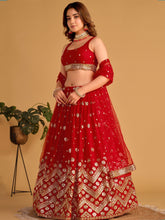 Load image into Gallery viewer, Red Sequin Georgette Wedding Lehenga Choli Set ClothsVilla
