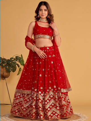 Red Sequin Georgette Wedding Lehenga Choli Set ClothsVilla