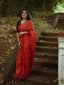 Exquisite Red Gadhwal Chex Saree with Arca Work and Lucknowi Work Blouse ClothsVilla