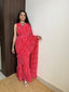 Red Faux Georgette Crushed Saree Gown with Digital Prints ClothsVilla