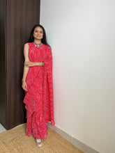 Load image into Gallery viewer, Red Faux Georgette Crushed Saree Gown with Digital Prints ClothsVilla