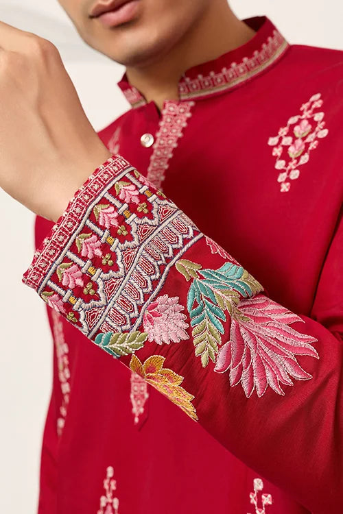 Unique Style Red Color Embroidered Kurta for Mens Wear Clothsvilla