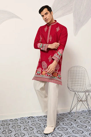 Unique Style Red Color Embroidered Kurta for Mens Wear Clothsvilla