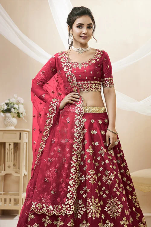 Red Color Heavy Luxary Zari Embroidered Lehenga Choli with Dupatta Set Clothsvilla