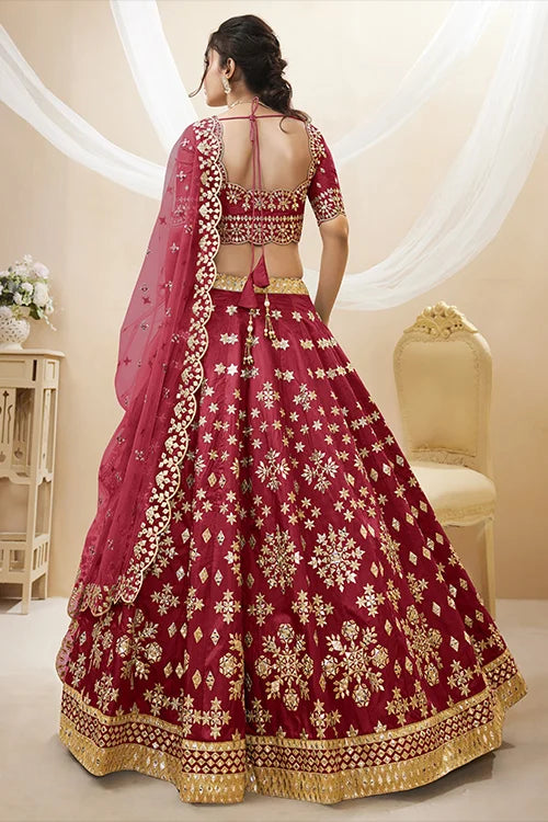 Red Color Heavy Luxary Zari Embroidered Lehenga Choli with Dupatta Set Clothsvilla