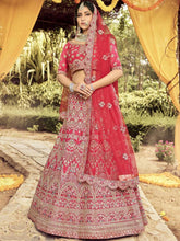 Load image into Gallery viewer, Red Embroidered Silk Semi Stitched Lehenga ClothsVilla