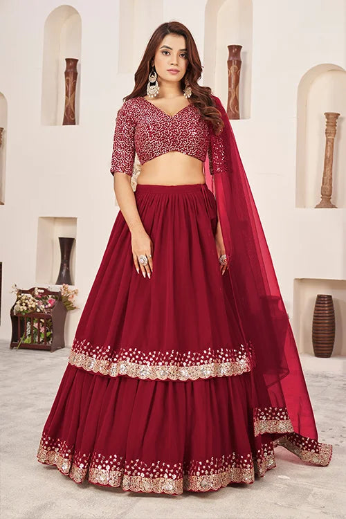 Red Georgette Zari Embroidered Work Lehenga Choli Elegance Clothsvilla Main image
