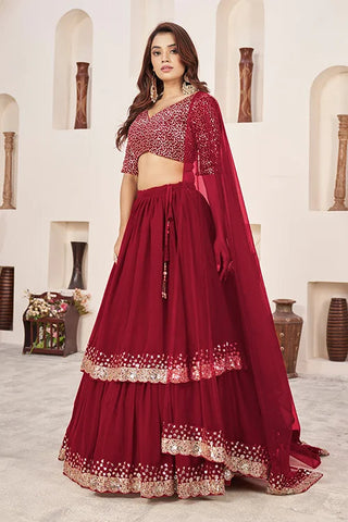 Red Georgette Zari Embroidered Work Lehenga Choli Elegance Clothsvilla