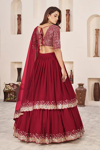 Red Georgette Zari Embroidered Work Lehenga Choli Elegance Clothsvilla