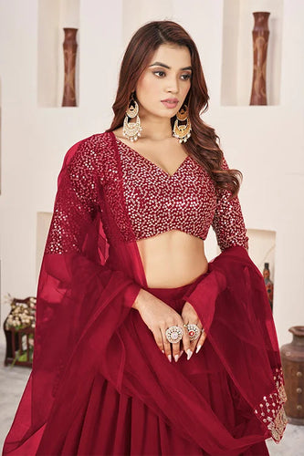 Red Georgette Zari Embroidered Work Lehenga Choli Elegance Clothsvilla