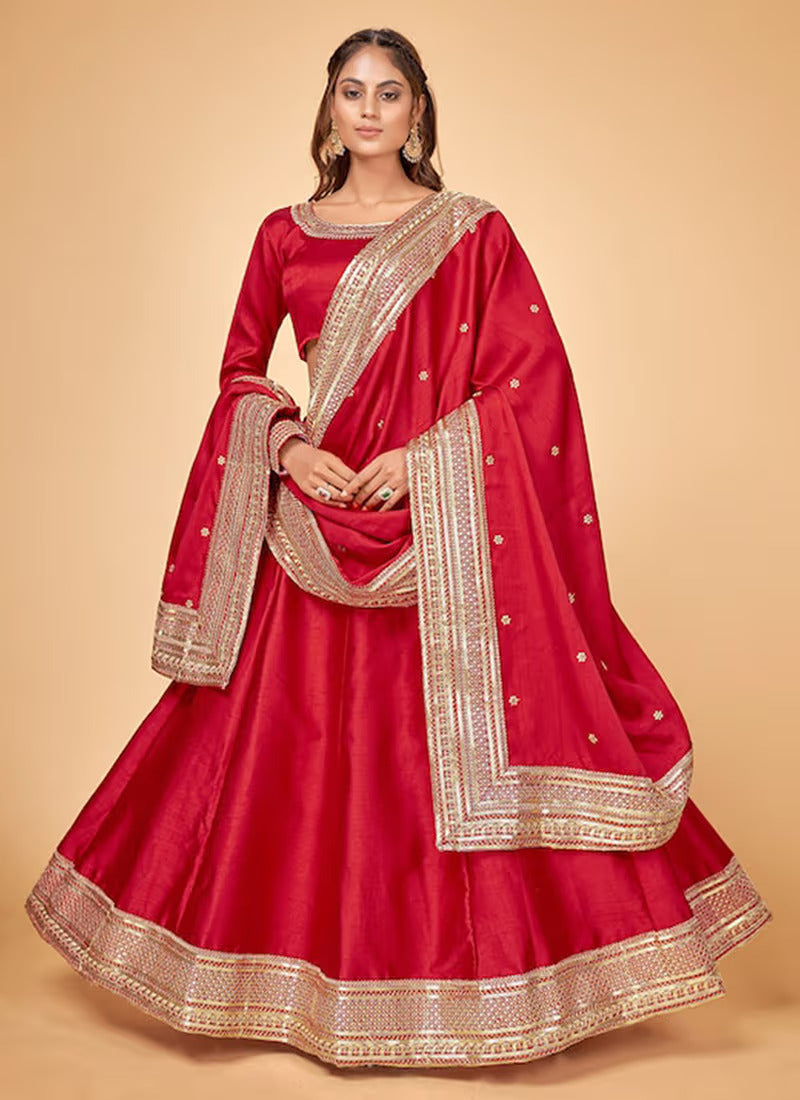 Red Heavy Embroidered Lehenga Choli Secondary image