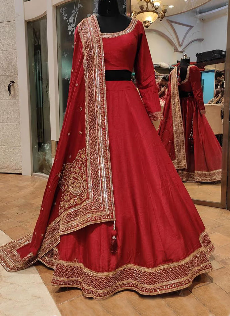 Red Heavy Embroidered Lehenga Choli ClothsVilla