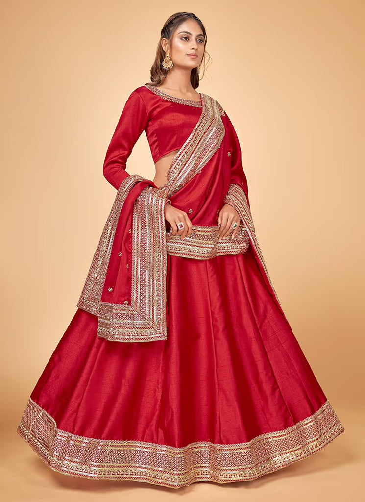 Red Heavy Embroidered Lehenga Choli ClothsVilla