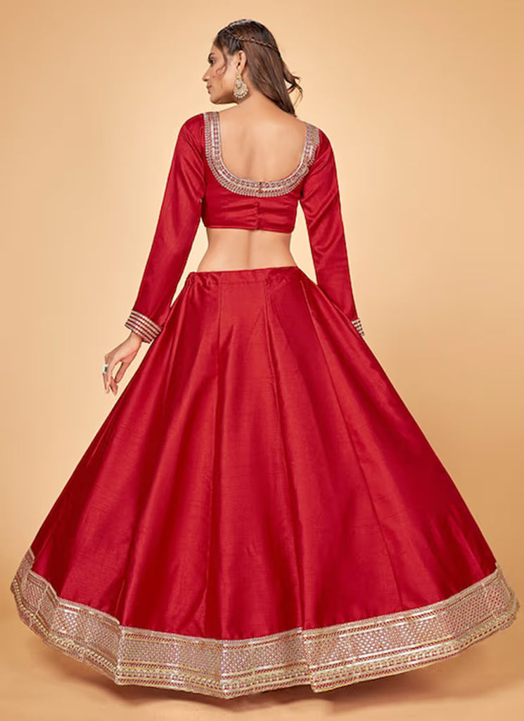 Red Heavy Embroidered Lehenga Choli ClothsVilla