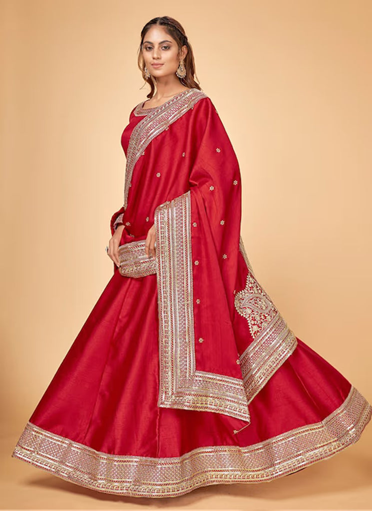 Red Heavy Embroidered Lehenga Choli ClothsVilla