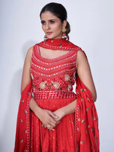 Load image into Gallery viewer, Red Mirror Work Multi Embroidery Chiffon Palazzo Suit Clothsvilla