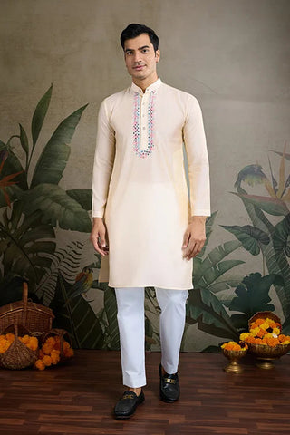 Traditional Beige Kurta Set with Koti Jacket Clothsvilla