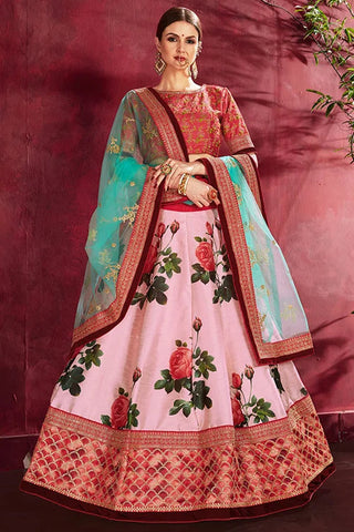 Rose -Pink Floral Print Lehenga Choli With Dupatta Clothsvilla