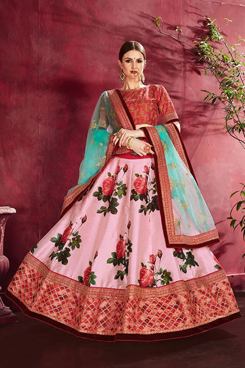Rose -Pink Floral Print Lehenga Choli With Dupatta Clothsvilla
