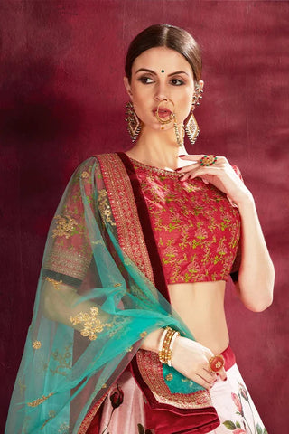 Rose -Pink Floral Print Lehenga Choli With Dupatta Clothsvilla