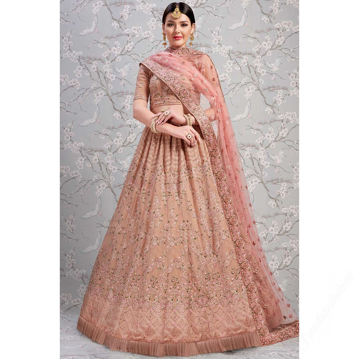 Rose Embroidered Georgette Semi Stitched Lehenga Clothsvilla Main image
