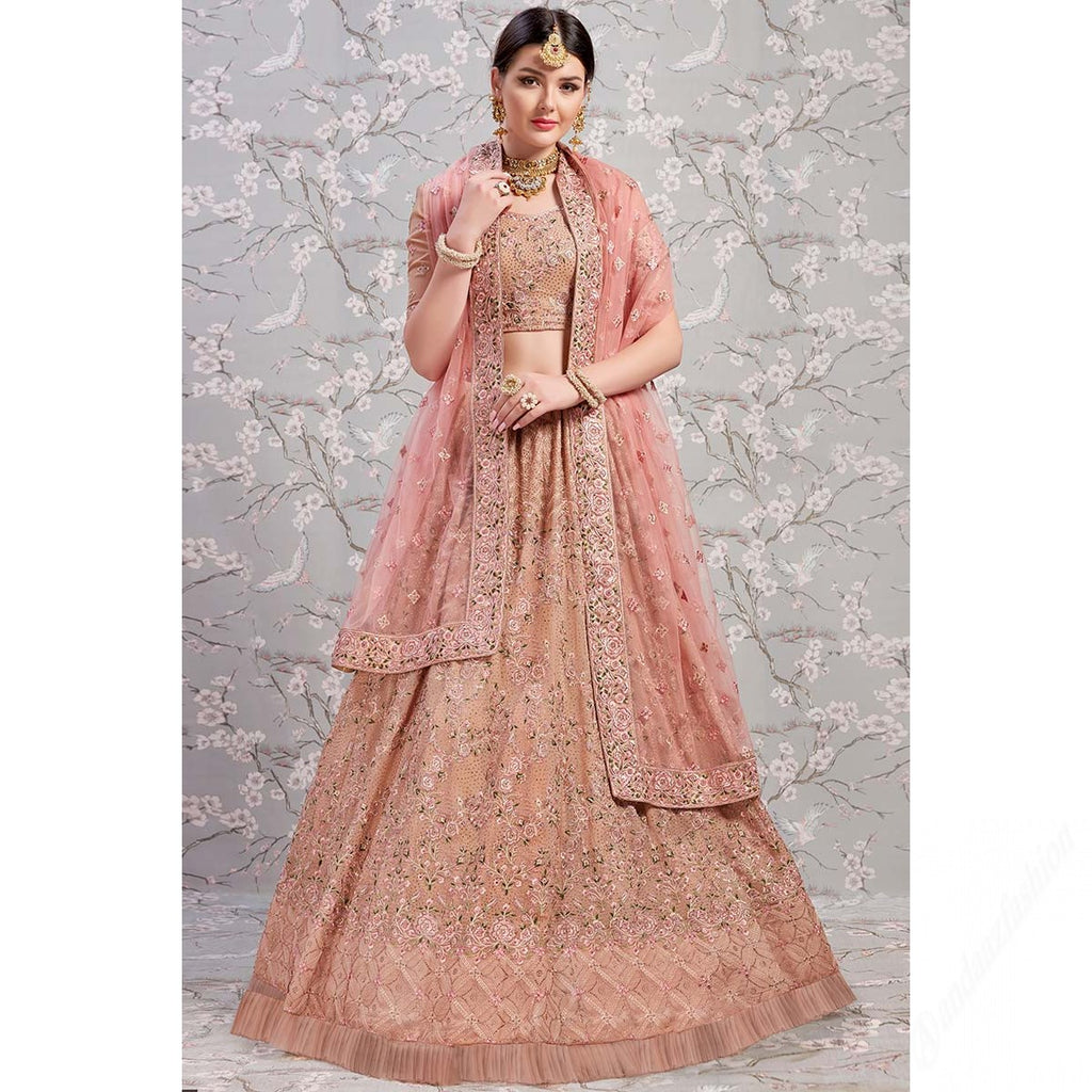 Rose Embroidered Georgette Semi Stitched Lehenga Clothsvilla